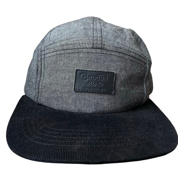 Brixton Other - Brixton Grade 5 Panel Leather Strap Back Hat Corduroy Brim Black Grey